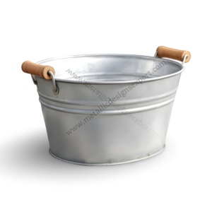 Bañera redonda de metal galvanizado con asas de madera perfecta para servir bebidas, uso en el jardín y decoración rústica - Product Image 6
