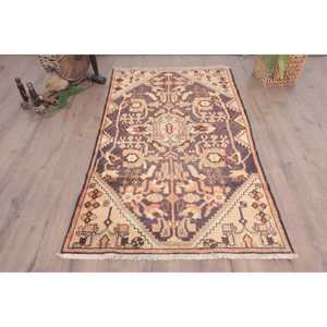 3.6x6.1 ft Vintage Rug, Rug, <b>Brown</b> Polka dot Rug <b>Wool</b> - Product Image 1