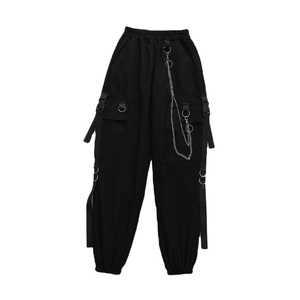 Venta al por mayor de alta calidad de secado rápido transpirable de las mujeres gótico sin cadena Punk pantalones negros Cargo Street pantalones con hebillas - Product Image 1