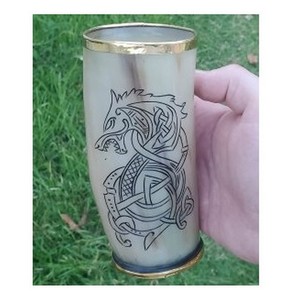 Bière sculptée naturelle médiévale Viking buvant corne de vache bière tasse à café floral du fabricant indien pour la maison - Product Image 6