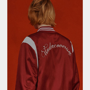 Maroon Satin <b>Thin</b> Winter Bomber <b>Jacket</b> <b>Waterproof</b> Windproof Breathable Eco-Friendly Front Logo Matching Rib Regular Fit - Product Image 5