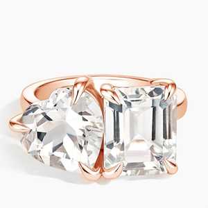 เครื่องประดับที่ดีการออกแบบที่สวยงามคลาสสิกทองแท้ Toi et Moi หัวใจและมรกตตัดสีขาวบุษราคัมแหวนแต่งงานสำหรับผู้หญิงและเด็กผู้หญิง - Product Image 5