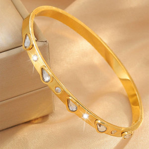 ขายส่งกำไลข้อมือและกำไลแฟชั่นสแตนเลสสตีล 316L ชุบทอง 14k 18k ประดับเพชรซิร์คอน รูปทรงหยดน้ำ สำหรับผู้หญิง - Product Image 3