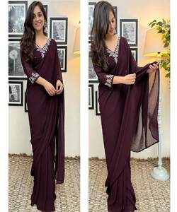 Sari Silk listo para usar fiesta India ropa de boda en precio al por mayor trabajo de bordado tradicional banarasi Khadi - Product Image 5