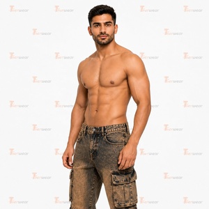 Jeans cargo en denim pour hommes sur mesure, vente en gros, pantalons cargo multi-poches de qualité supérieure, vêtements de travail utilitaires, streetwear décontracté, coton extensible - Product Image 5