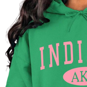 Sudadera con Capucha AKA Indiana State, Color Verde Pakistán y Rosa, con Estampado Gráfico, Personalizada para Hermandades Griegas - Product Image 3