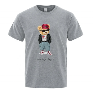 Nuevo estilo Hip Hop oso de peluche estampado Casual verano Top cuello redondo manga corta hombres gráfico algodón camisetas moda calle desgaste - Product Image 5