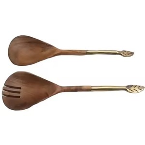 Servidor de ensalada de madera de diseño único o cucharas de ensalada con mango de diseñador de latón para uso doméstico y restaurante - Product Image 1