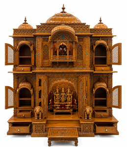 Templo Tradicional Vaishnav Haveli Mandir con Detalles Tallados a Mano, Dómes de Madera de Teca Sólida para Pooja, Muebles para el Hogar con Almacenamiento, Personalizable - Product Image 4