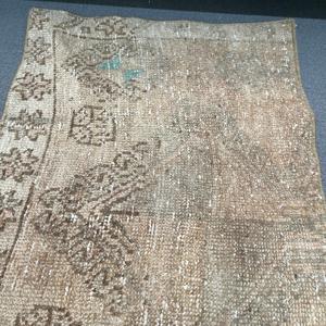 Vintage Rug, 1.6x2.9 ft Turkish Rug, <b>Brown</b> Blue Patchwork <b>Wool</b> Rug - Product Image 4