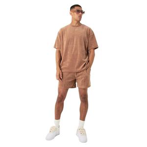 Camiseta de Cuello Redondo Oversize para Hombre con Diseño de Hombros Caídos, Material Personalizado de Alta Calidad, Conjunto de Moda de Dos Piezas, ¡Venta Caliente! - Product Image 1