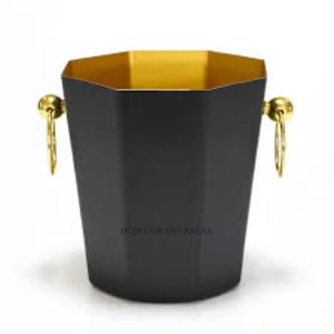 Fourniture directe d'usine de couleur noire enduite de poudre de meilleure qualité en métal fait de vin seau à glace baignoire à boissons avec intérieur plaqué or - Product Image 1