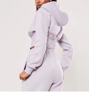 Nouvelle arrivée mode femmes sweat court ourlet cordon à manches longues pull décontracté à capuche haut court femmes sweats - Product Image 4