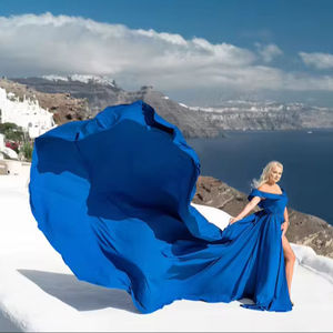Nouveauté Longue Santorini Bleu Royal Nouveau Design Robe Photoshoot à Manches Courtes Longue Robe Volante Fluide Pour Femmes - Product Image 1