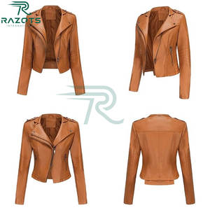 Veste moto en cuir tanné tendance pour femme, coupe slim, hiver, imperméable, respirante, séchage rapide, coton, design court - Product Image 2