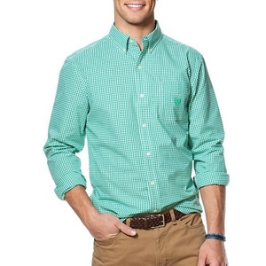 ชุดเดรสธุรกิจลำลองผ้าฝ้ายลายสก็อตแขนยาวของผู้ชายเสื้อทางการปักโลโก้แบบกำหนดเอง - Product Image 2