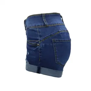 2025 été femmes taille haute coton Denim Shorts respirant décontracté revers pantalons chauds coupe droite lavé Style-fait Pakistan - Product Image 2