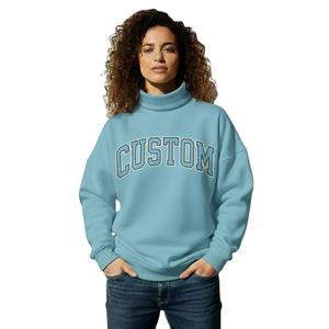 Sudadera Larga Ecológica para Mujer, con Cuello Alto Simulado, Botones Laterales, Tejido de Punto Sólido con Bordado Personalizado en la Parte Delantera - Product Image 1