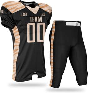 Ensemble d'uniformes de football américain haut de gamme en gros, manches courtes, grande taille, nom d'équipe personnalisé, couleurs, 100% polyester, protection UV - Product Image 1