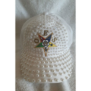 Gorra de béisbol blanca OES personalizada con tachuelas de perlas y diseño de estrella bordada - Product Image 2