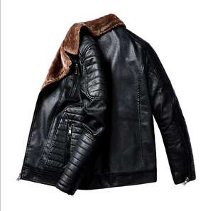 Veste en cuir de haute qualité Utilisation extérieure Vestes en cuir Col en fourrure Coupe-vent Veste en cuir - Product Image 3