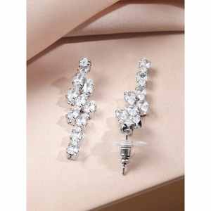 Conjunto de Collar en Forma de V con Circonita Cúbica y Cristal Chapado en Rodio, Cinta Blanca, Joyería Fina Hecha en India - Product Image 5