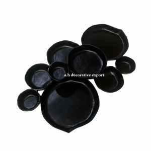 Bol en aluminium moulé biologique artisanal, 9 pièces, noir, plat de service en grappe, centre de table pour mariage, vaisselle pour restaurants - Product Image 2