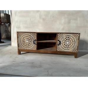 Armoire élégante en bois sculpté blanc avec deux portes au design vintage pour les meubles de salon et le meuble TV - Product Image 1