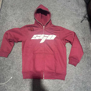 Men Heavyweight Cotton Fleece Zip Up <b>Hoodie</b> Puff Print Custom Cut Sew Loose Fit Winter Streetwear <b>Hoodie</b> - Product Image 1