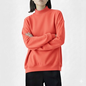 Sweat-shirt d'hiver décontracté pour femme, col montant, manches longues, 100 % coton, respirant, imperméable, anti-boulochage, service OEM - Product Image 1