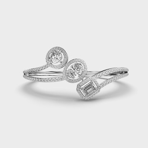 IGI Certified Mixed Shape Lab Grown Diamond Designer <b>Bangle</b> <b>Bracelet</b> in 9K Yellow / White / Rose Gold with Halo Setting - Product Image 1