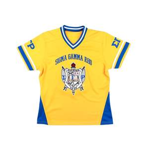Sigma Gamma Rho SGRho Greek Sorority Gold Football Jersey 100% Polyester Sportswear Team Logo Broderie Avant Dos Épaules - Product Image 1