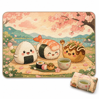 Tapis de pique-nique matelassé extra large, imperméable, pliable, style japonais, imprimé kawaii, pour la plage et le camping