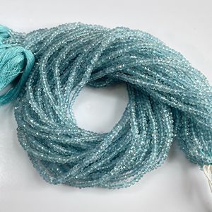 Cuentas de forma de Rondelle facetadas de Aguamarina de alta calidad, Cuentas pequeñas de piedras preciosas naturales para joyería - Product Image 1