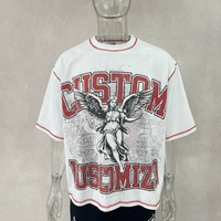 T-shirts pour hommes de haute qualité, imprimés DTG personnalisés, coupe ample et épaisse, col montant, ODM, avec surpiqûres inversées