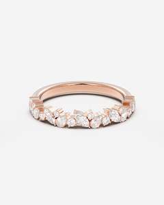 Anillo de Diamantes Corte Marquesa en Oro Amarillo, Banda de Eternidad Ovalada Redonda para Mujer, Joyería de Boda, Diseño Personalizado - Product Image 2