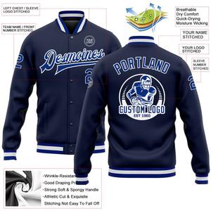 Custom <b>Navy</b> Royal-White Bomber Full-Snap Varsity Letterman Jacket Windbreaker Streetwear Vintage <b>Men's</b> Varsity Jacket - Product Image 2