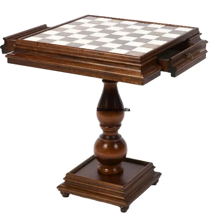 Ensemble de jeu d'échecs en métal en laiton personnalisé de haute qualité/Table d'échecs et de dames en marbre de 23.5 pouces avec tiroir table d'échecs carrés en bois