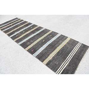 Tapis turc 3,7 x 12,3 pieds, tapis de couloir vintage, tapis bleu noir style sud-ouest - Product Image 4