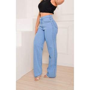 Jean en denim large tendance et stylé pour femme, taille haute, écologique, extensible, durable, style urbain, mode, avec placage. - Product Image 1