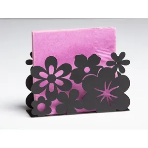 Modern Metal Napkin Holder Floral Design <b>Black</b> Home Decor Accessory Handmade Durable Irregular Shape 1 Piece - Product Image 2
