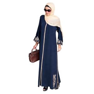 Abaya modeste en lin brodé de style floral de Dubaï Abaya moderne décontractée de style turc Abaya ouverte sur le devant Robe musulmane modeste chaude - Product Image 1