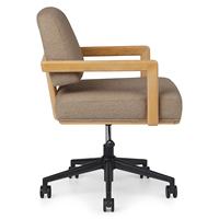 Chaise de bureau pivotante moderne avec structure en teck massif, hauteur réglable de 350 mm, mécanisme d'inclinaison verrouillable, siège rembourré