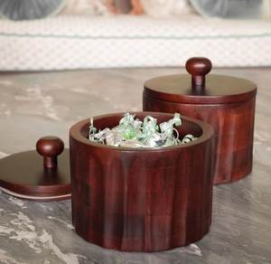 Pot en bois brun foncé antique de haute qualité avec couvercle, récipient de stockage de fruits secs de qualité supérieure, boîte ronde en bois pour fruits secs au meilleur prix - Product Image 6