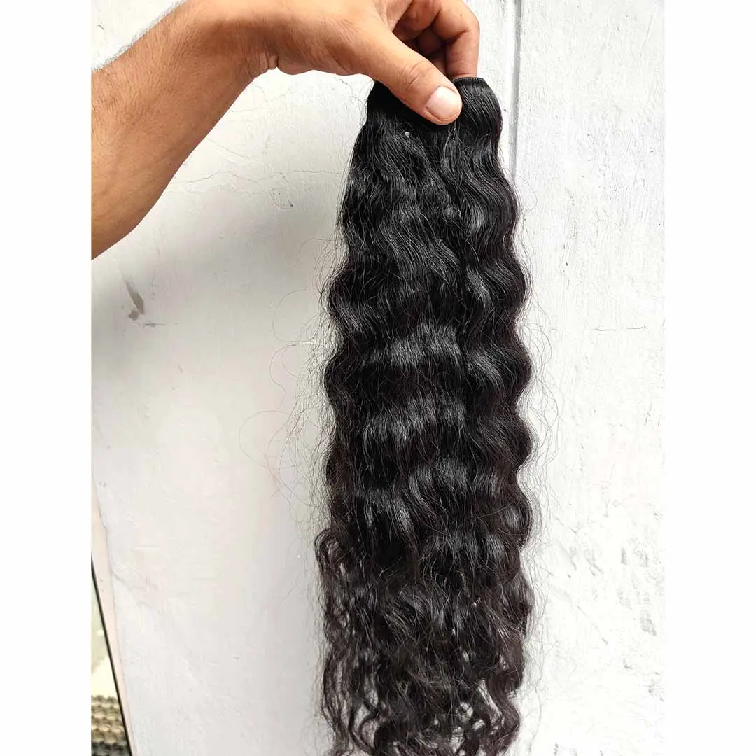 REMY CUTICLE ALIGNED RAW INDIAN WAVY HAIR 100% NATURAL SINGLE DONOR UNPROCESSED MACHINE WEFT BUNDLES VENDOR