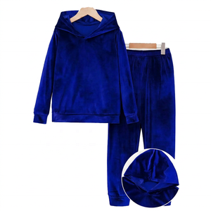 Survêtement en velours uni à capuche pour femme, manches longues, taille élastique, coupe ample, tenue décontractée d'automne, 100% polyester - Product Image 5