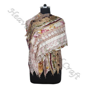 ผ้าไหมส่าหรีรีไซเคิลงานแฮนด์เมดดีไซน์เนอร์15แถบผ้าพันคอสตรีพิมพ์ลายยาวผ้าพันคอผ้าไหมชั้นดี SC566วินเทจ - Product Image 2