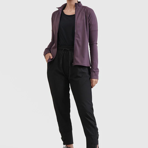 Ropa de entrenamiento personalizada de secado rápido para mujer, cuello alto, bolsillos traseros, Morado, ajustada, manga larga, gimnasio, Yoga, chaqueta con cremallera - Product Image 4