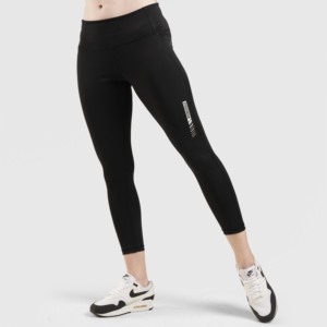 Leggings chauds noirs Oxy Sport & Casual, effet ventre plat, extensibles, en tricot de Spandex et Nylon, avec logo à motifs sur la taille, pour la gym - Product Image 1