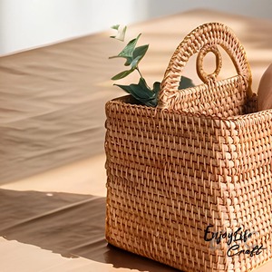 Panier de rangement de bureau en rotin, paniers de rangement faits à la main, rotin naturel, moderne, multifonction, fabriqué au Vietnam - Product Image 5